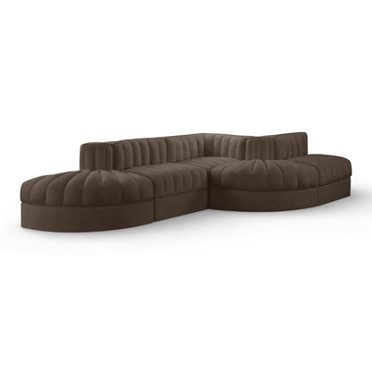Rummi Brown Velvet Performance Fabric Upholstered 5pc. Modular Sectional