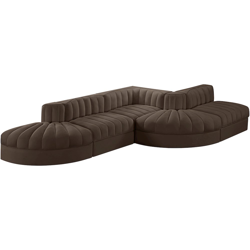 Rummi Brown Velvet Performance Fabric Upholstered 5pc. Modular Sectional