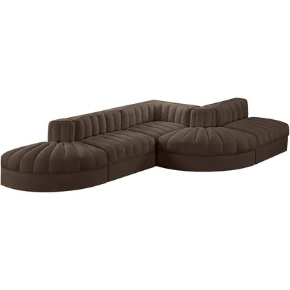 Rummi Brown Velvet Performance Fabric Upholstered 5pc. Modular Sectional