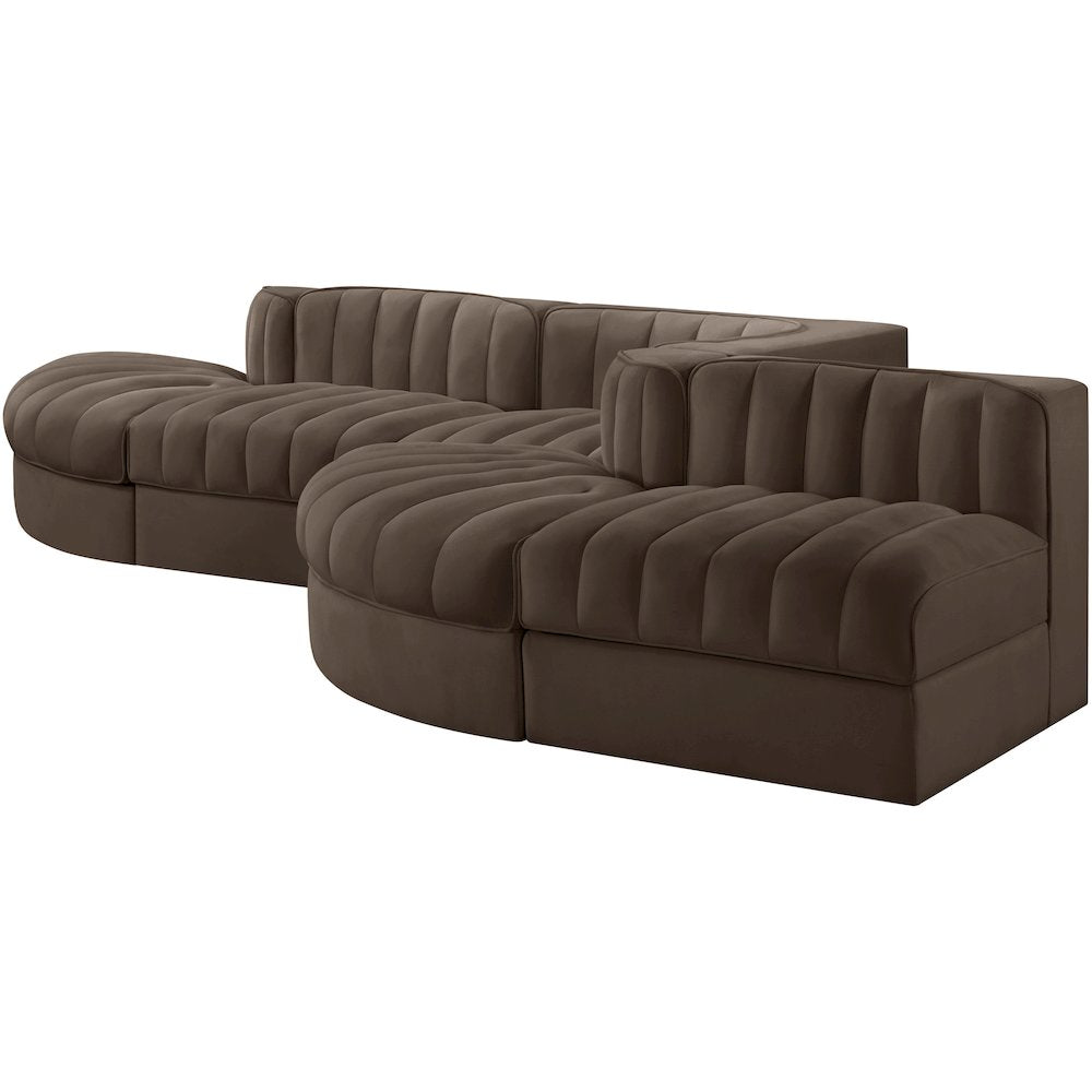 Rummi Brown Velvet Performance Fabric Upholstered 5pc. Modular Sectional