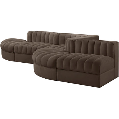 Rummi Brown Velvet Performance Fabric Upholstered 5pc. Modular Sectional