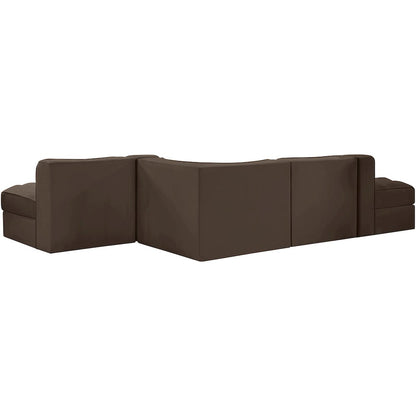 Rummi Brown Velvet Performance Fabric Upholstered 5pc. Modular Sectional