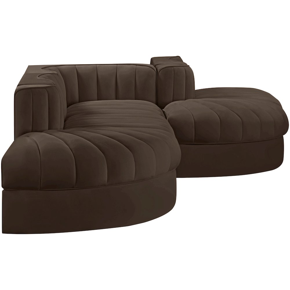 Rummi Brown Velvet Performance Fabric Upholstered 5pc. Modular Sectional