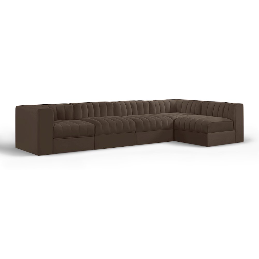 Rummi Brown Velvet Performance Fabric Upholstered 5pc. Modular Sectional