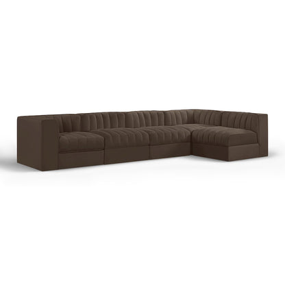 Rummi Brown Velvet Performance Fabric Upholstered 5pc. Modular Sectional