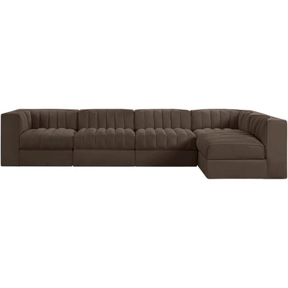 Rummi Brown Velvet Performance Fabric Upholstered 5pc. Modular Sectional