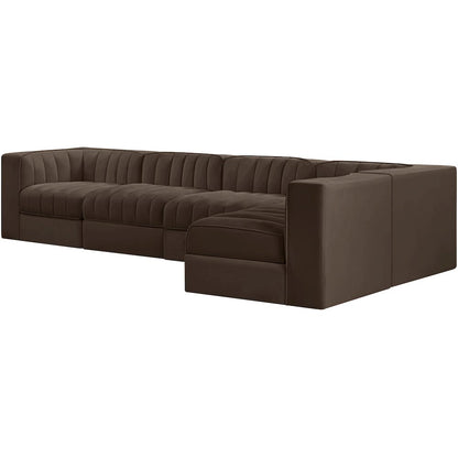 Rummi Brown Velvet Performance Fabric Upholstered 5pc. Modular Sectional