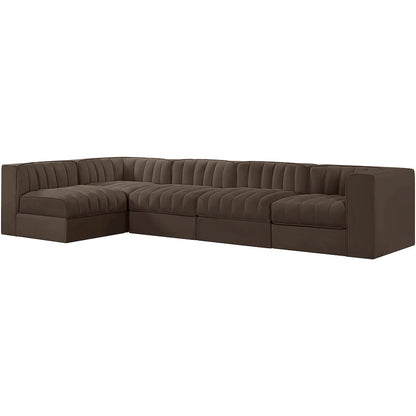 Rummi Brown Velvet Performance Fabric Upholstered 5pc. Modular Sectional