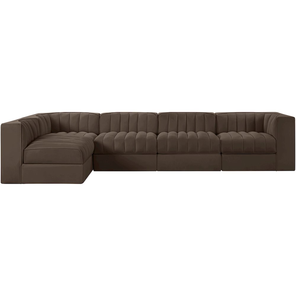Rummi Brown Velvet Performance Fabric Upholstered 5pc. Modular Sectional