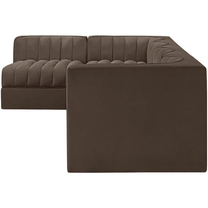 Rummi Brown Velvet Performance Fabric Upholstered 5pc. Modular Sectional