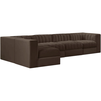 Rummi Brown Velvet Performance Fabric Upholstered 5pc. Modular Sectional