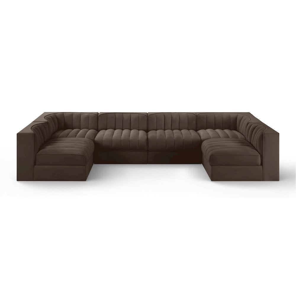 Rummi Brown Velvet Performance Fabric Upholstered 6pc. Modular Sectional