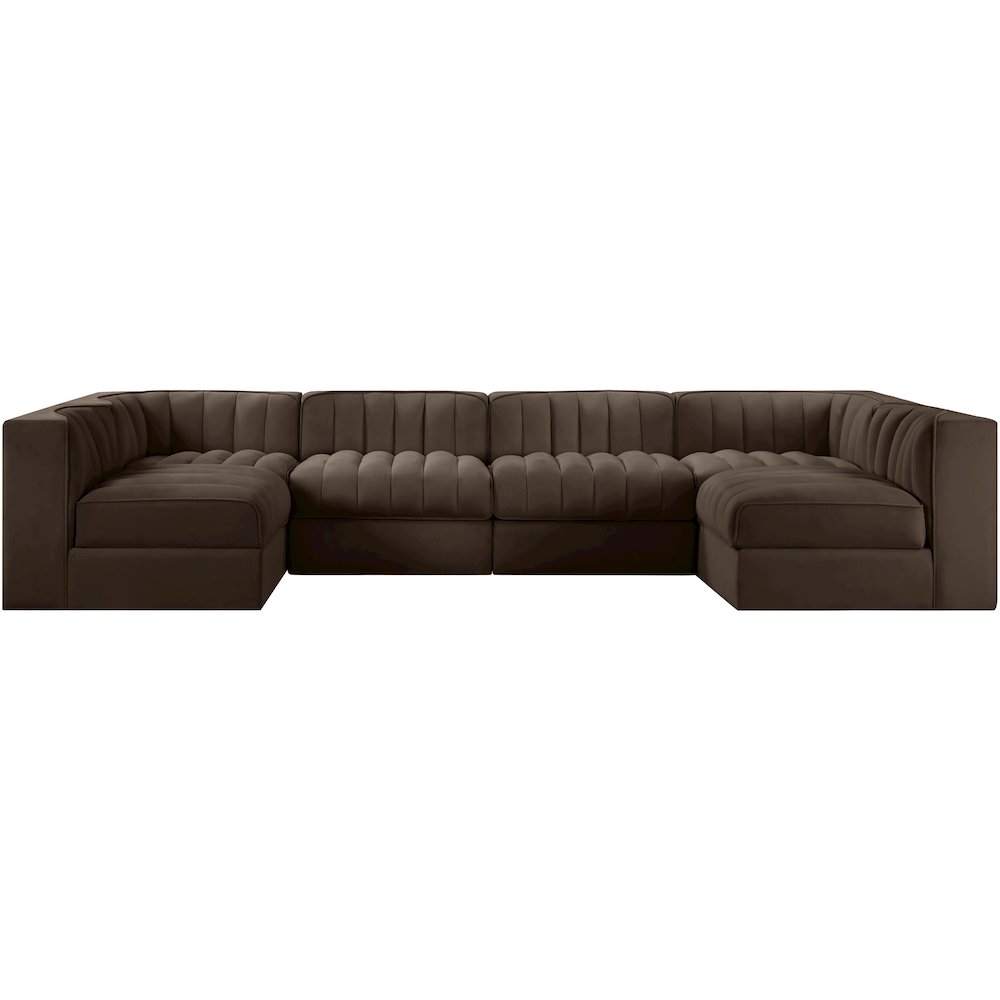 Rummi Brown Velvet Performance Fabric Upholstered 6pc. Modular Sectional