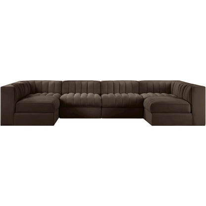 Rummi Brown Velvet Performance Fabric Upholstered 6pc. Modular Sectional