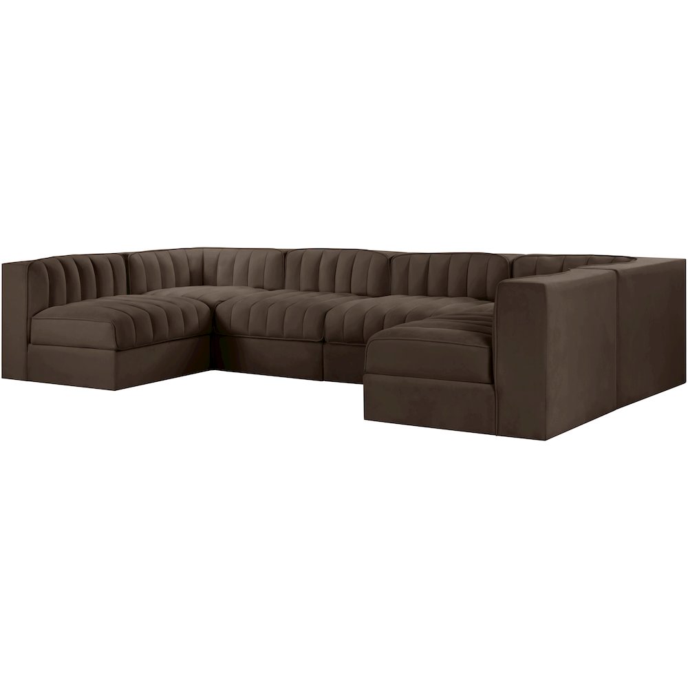 Rummi Brown Velvet Performance Fabric Upholstered 6pc. Modular Sectional