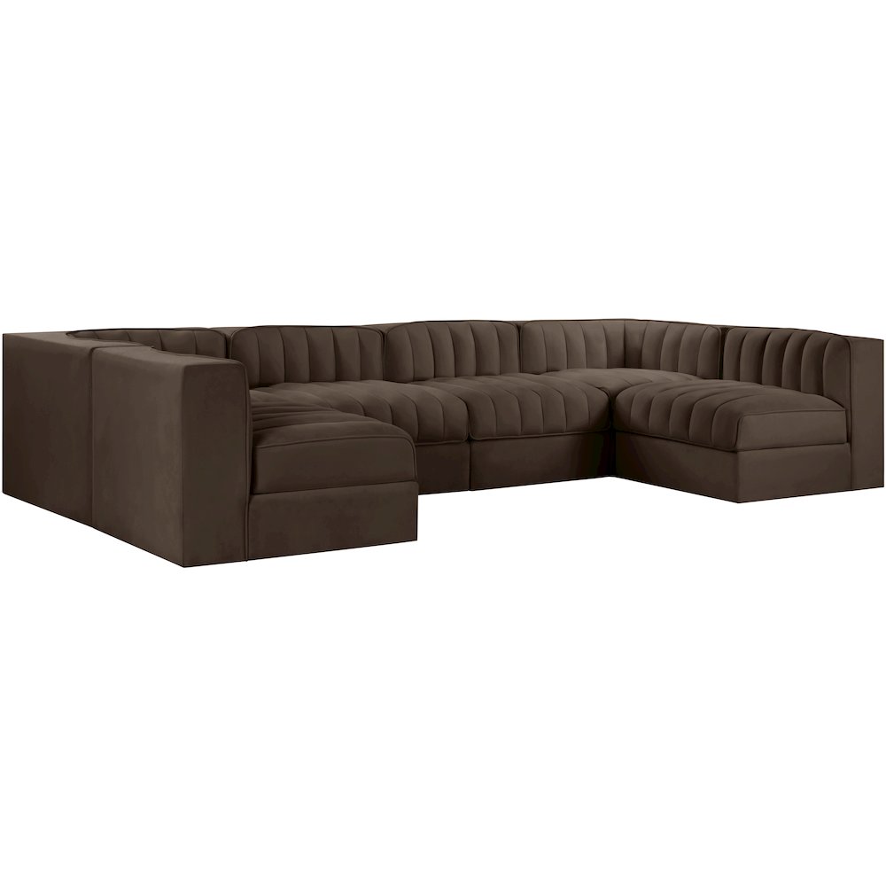 Rummi Brown Velvet Performance Fabric Upholstered 6pc. Modular Sectional