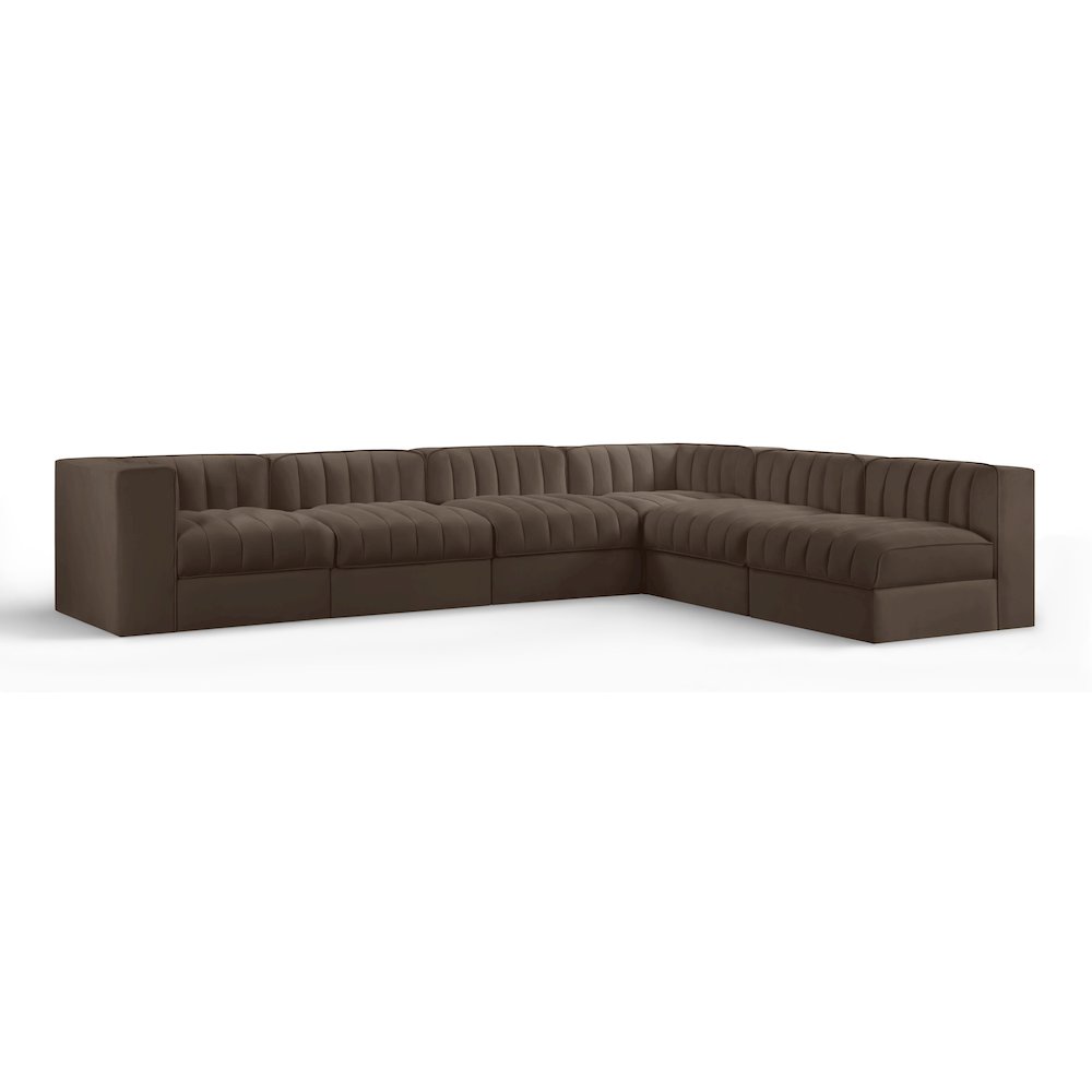 Rummi Brown Velvet Performance Fabric Upholstered 6pc. Modular Sectional