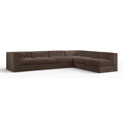 Rummi Brown Velvet Performance Fabric Upholstered 6pc. Modular Sectional