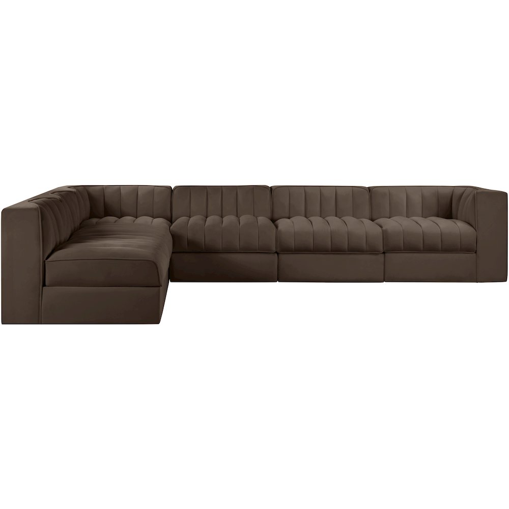 Rummi Brown Velvet Performance Fabric Upholstered 6pc. Modular Sectional