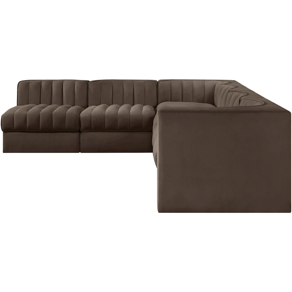 Rummi Brown Velvet Performance Fabric Upholstered 6pc. Modular Sectional
