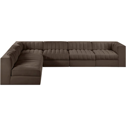 Rummi Brown Velvet Performance Fabric Upholstered 6pc. Modular Sectional