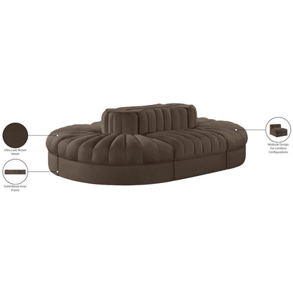 Rummi Brown Velvet Performance Fabric Upholstered 6pc. Modular Sectional