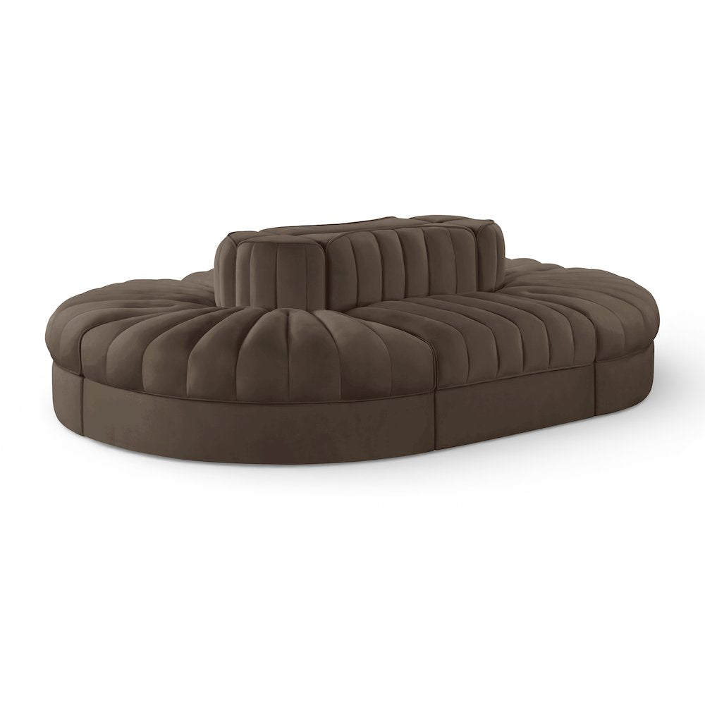 Rummi Brown Velvet Performance Fabric Upholstered 6pc. Modular Sectional