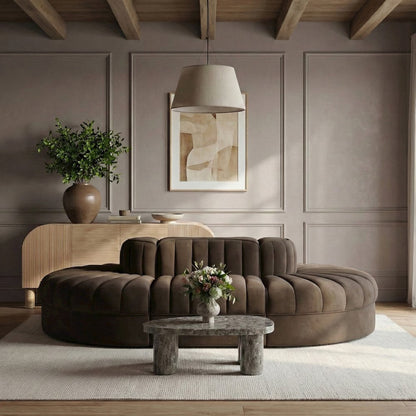 Rummi Brown Velvet Performance Fabric Upholstered 6pc. Modular Sectional
