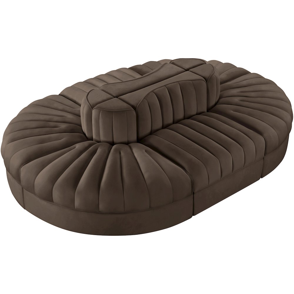 Rummi Brown Velvet Performance Fabric Upholstered 6pc. Modular Sectional