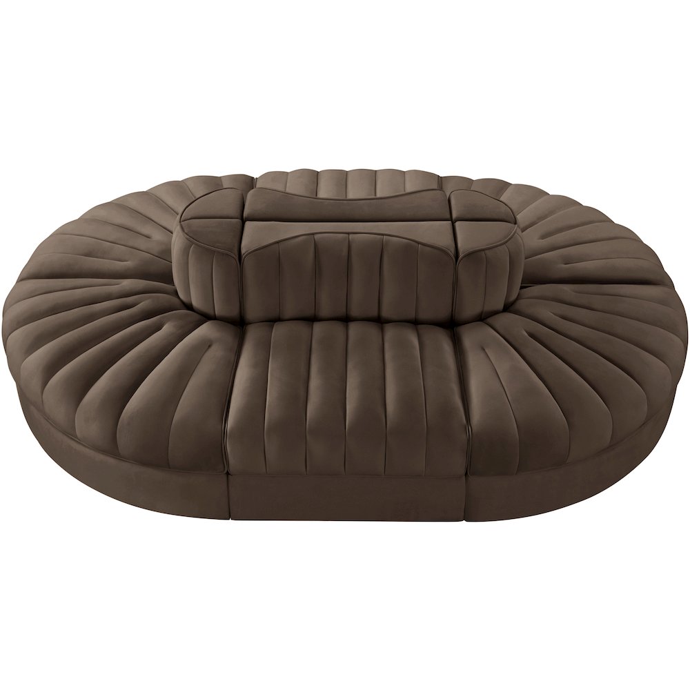 Rummi Brown Velvet Performance Fabric Upholstered 6pc. Modular Sectional