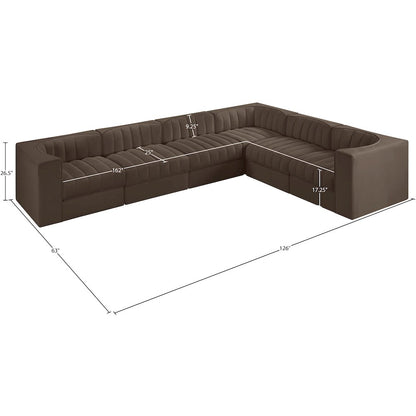 Rummi Brown Velvet Performance Fabric Upholstered 6pc. Modular Sectional