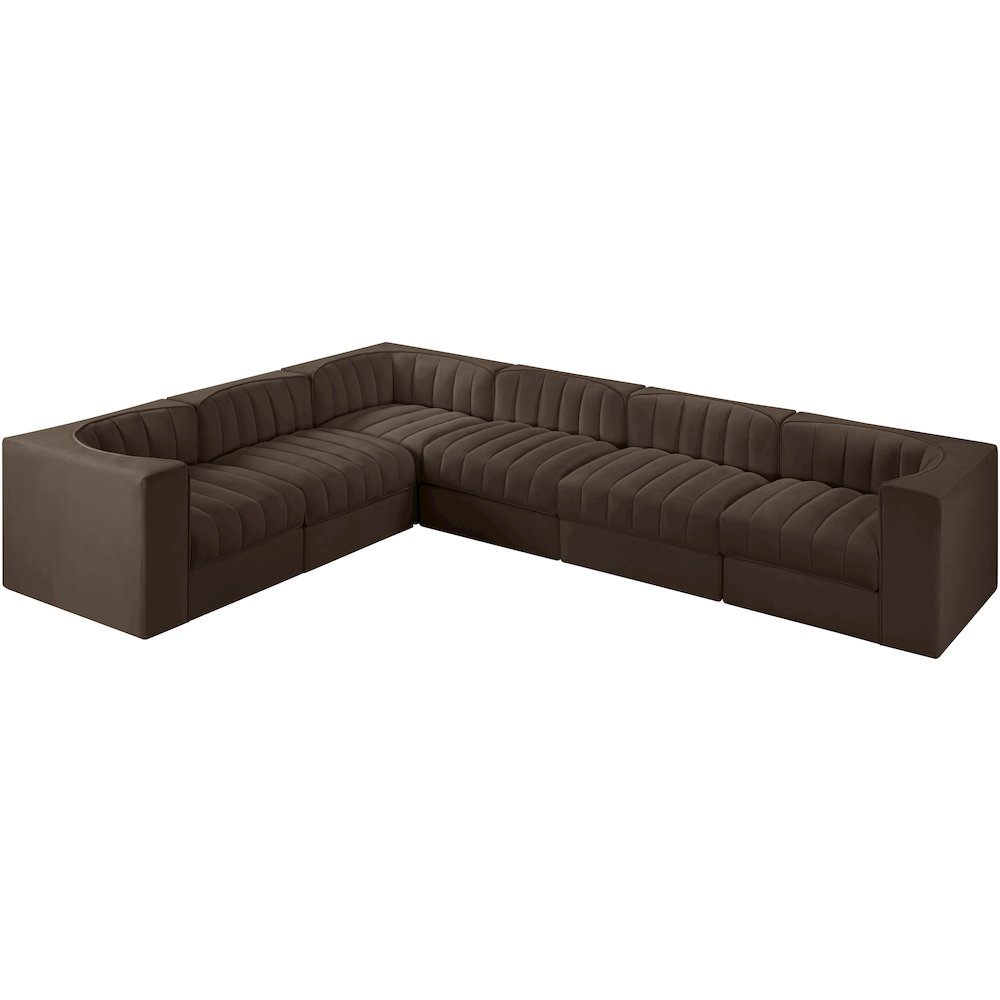 Rummi Brown Velvet Performance Fabric Upholstered 6pc. Modular Sectional