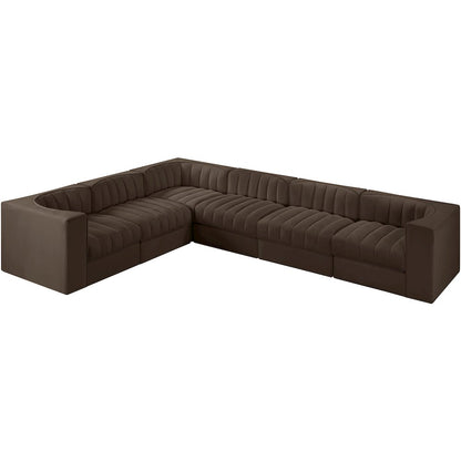 Rummi Brown Velvet Performance Fabric Upholstered 6pc. Modular Sectional