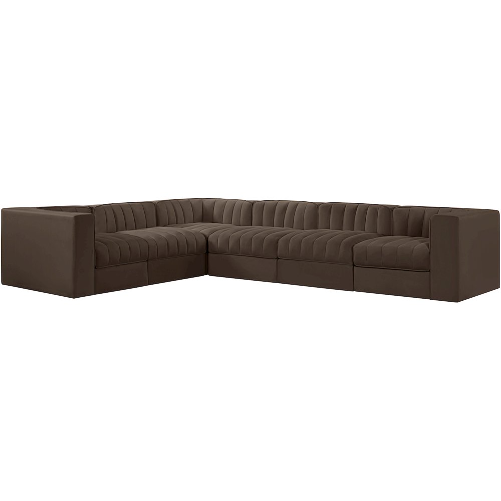 Rummi Brown Velvet Performance Fabric Upholstered 6pc. Modular Sectional