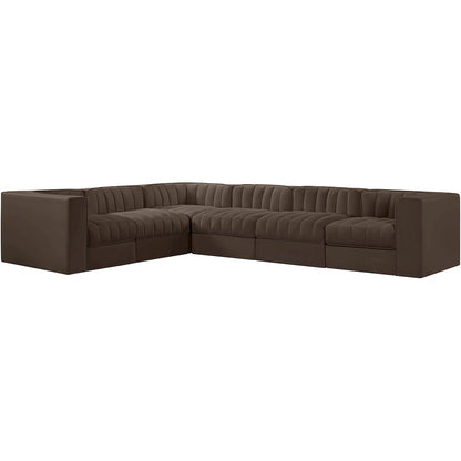 Rummi Brown Velvet Performance Fabric Upholstered 6pc. Modular Sectional