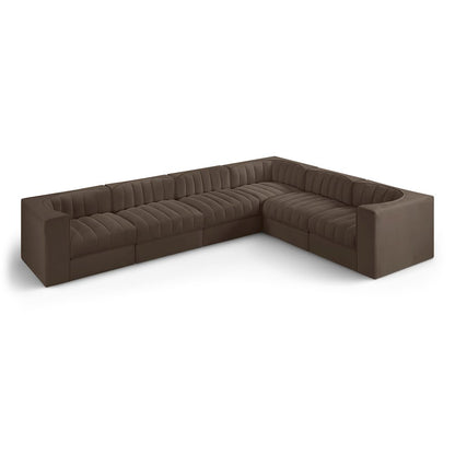 Rummi Brown Velvet Performance Fabric Upholstered 6pc. Modular Sectional