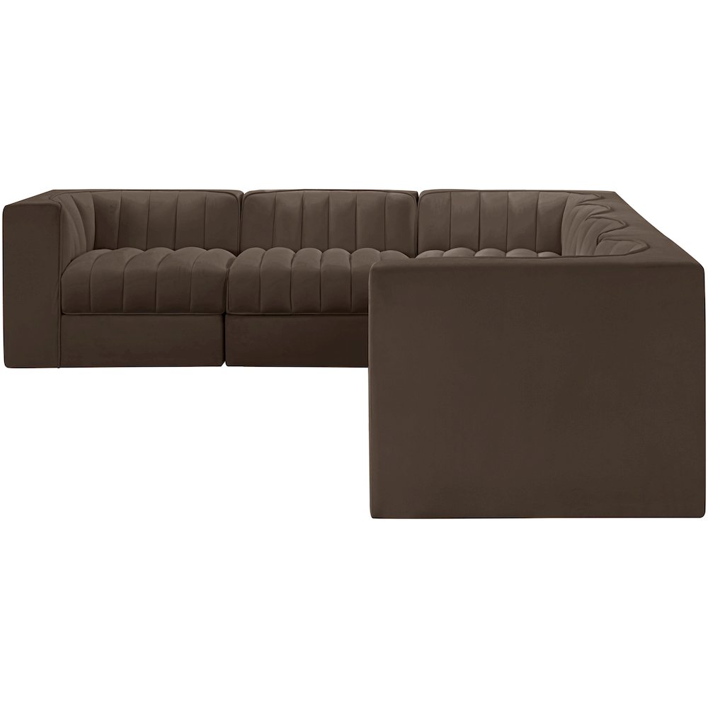 Rummi Brown Velvet Performance Fabric Upholstered 6pc. Modular Sectional