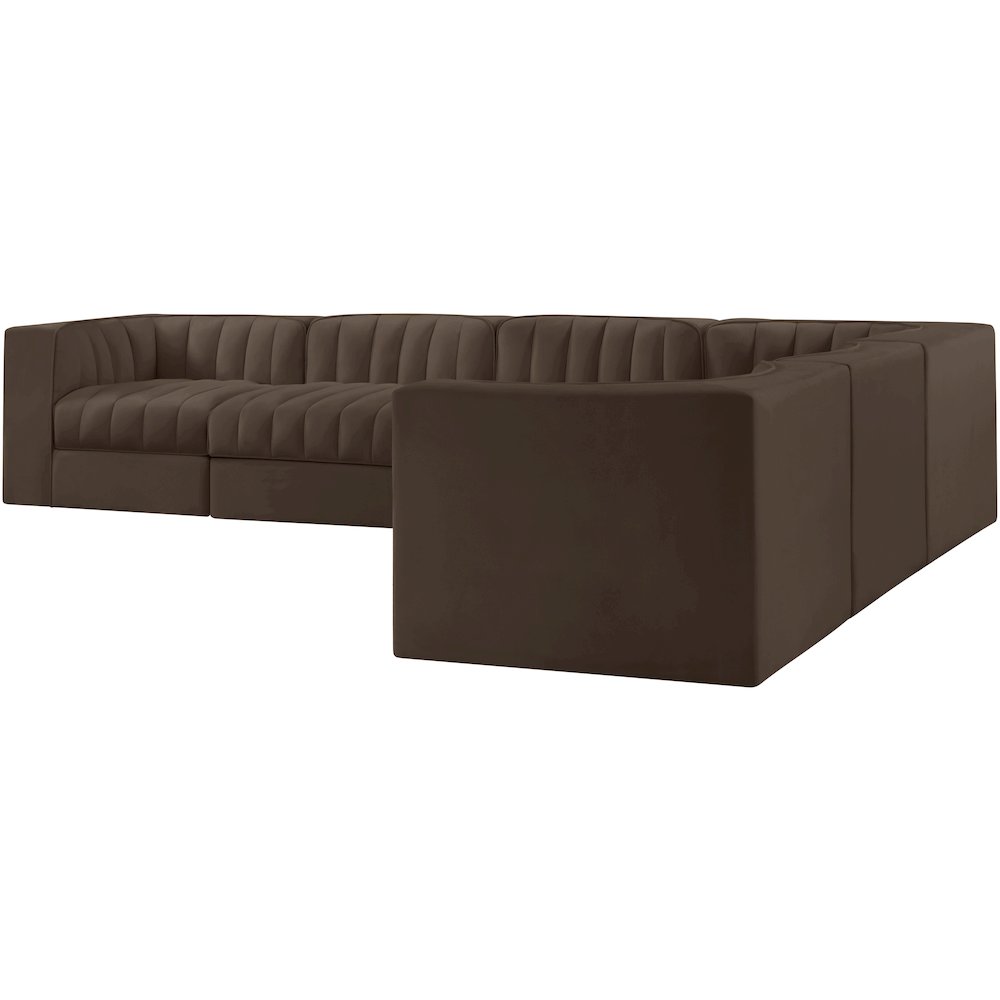 Rummi Brown Velvet Performance Fabric Upholstered 6pc. Modular Sectional