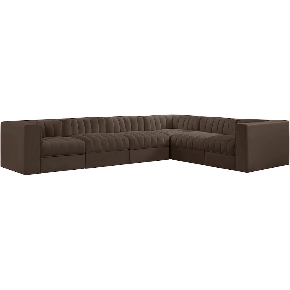 Rummi Brown Velvet Performance Fabric Upholstered 6pc. Modular Sectional