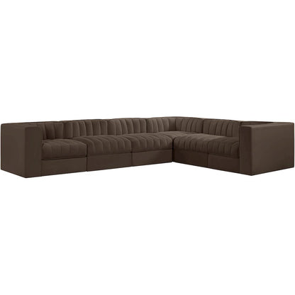 Rummi Brown Velvet Performance Fabric Upholstered 6pc. Modular Sectional