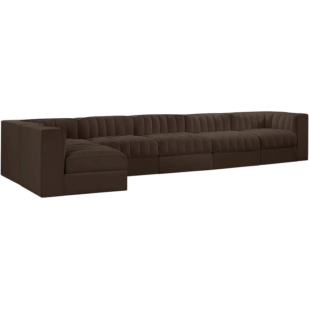 Rummi Brown Velvet Performance Fabric Upholstered 6pc. Modular Sectional