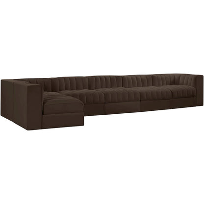 Rummi Brown Velvet Performance Fabric Upholstered 6pc. Modular Sectional