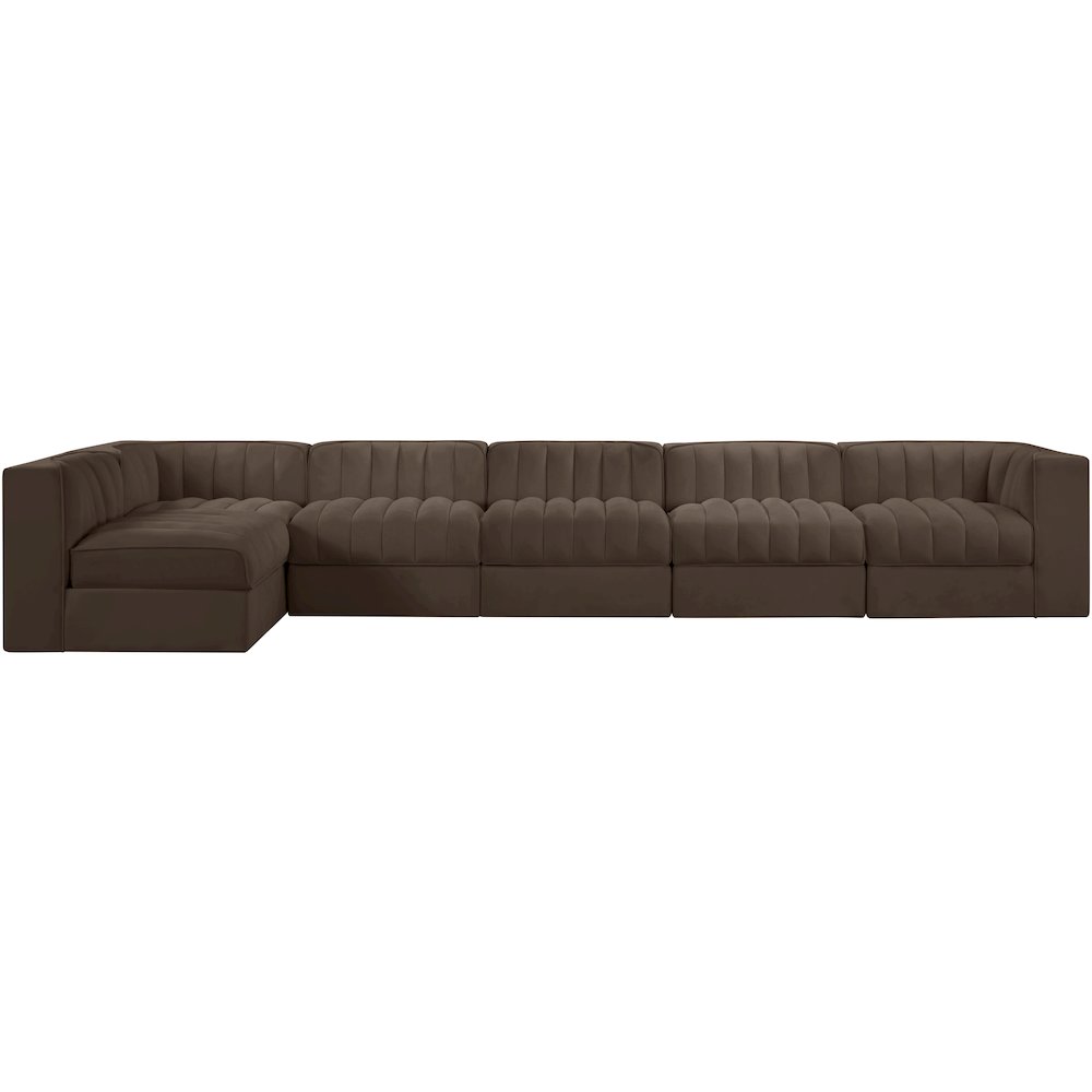 Rummi Brown Velvet Performance Fabric Upholstered 6pc. Modular Sectional