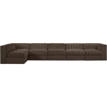 Rummi Brown Velvet Performance Fabric Upholstered 6pc. Modular Sectional