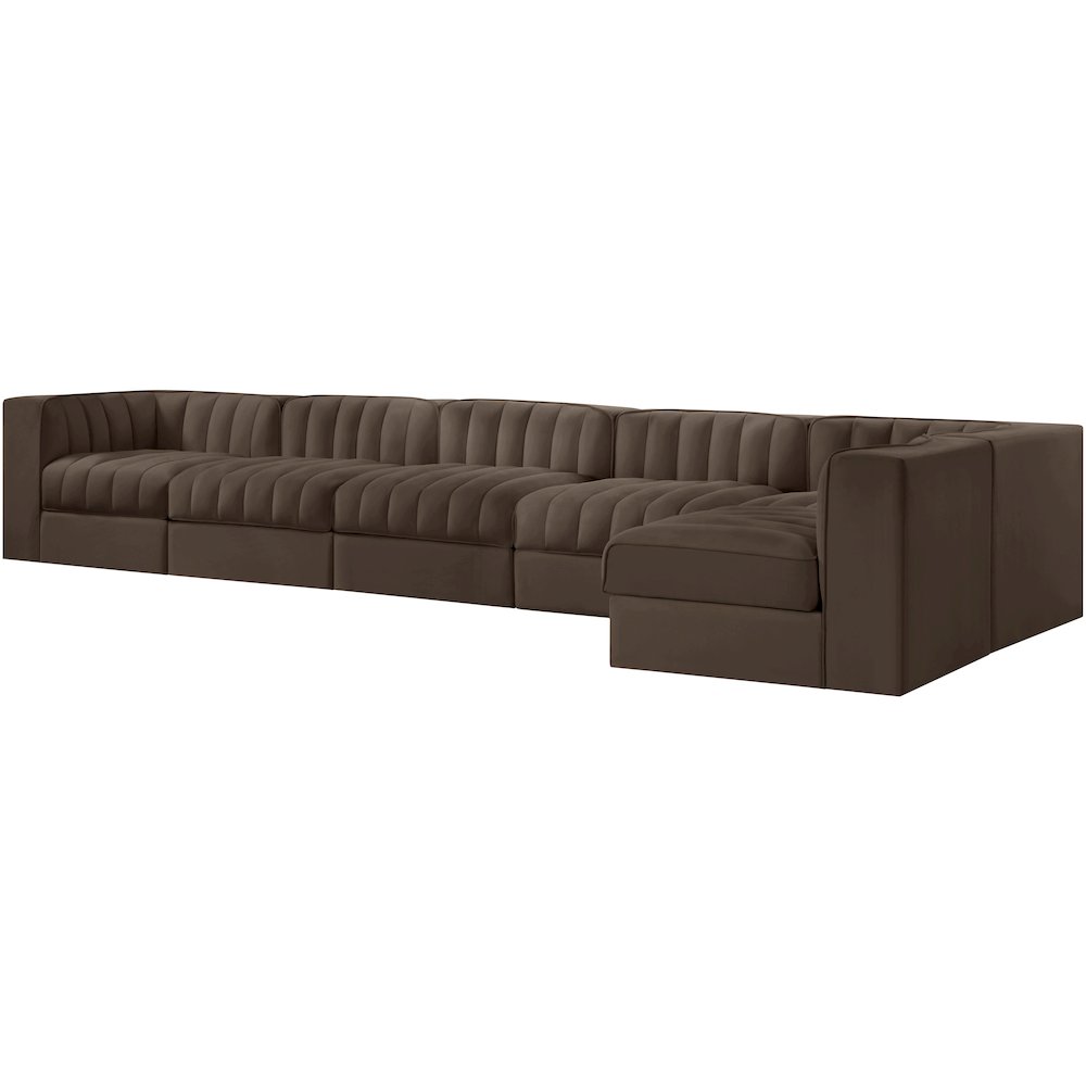 Rummi Brown Velvet Performance Fabric Upholstered 6pc. Modular Sectional