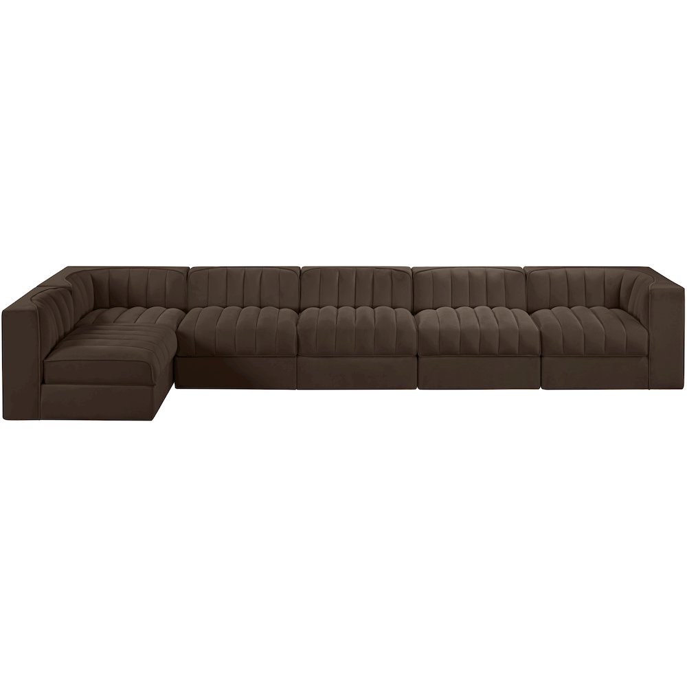 Rummi Brown Velvet Performance Fabric Upholstered 6pc. Modular Sectional