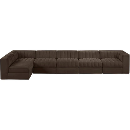 Rummi Brown Velvet Performance Fabric Upholstered 6pc. Modular Sectional