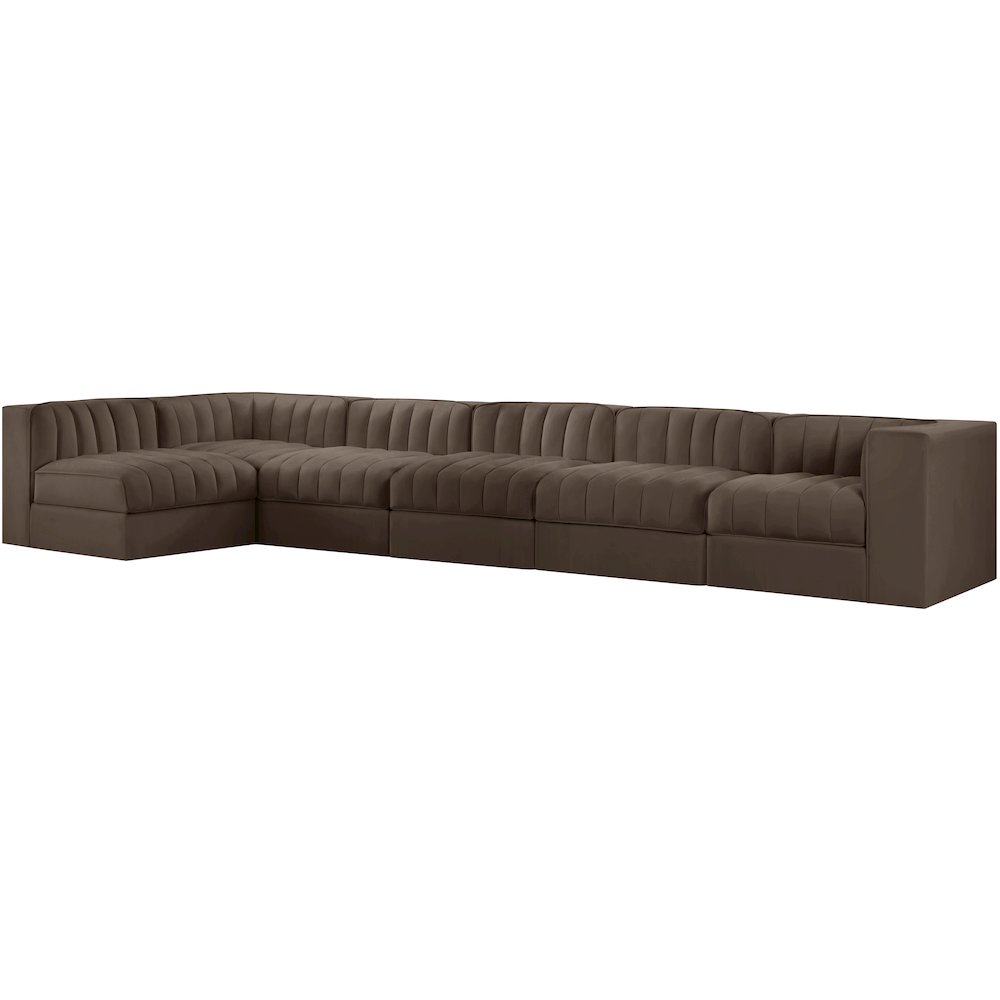 Rummi Brown Velvet Performance Fabric Upholstered 6pc. Modular Sectional