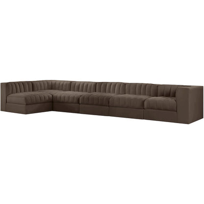 Rummi Brown Velvet Performance Fabric Upholstered 6pc. Modular Sectional