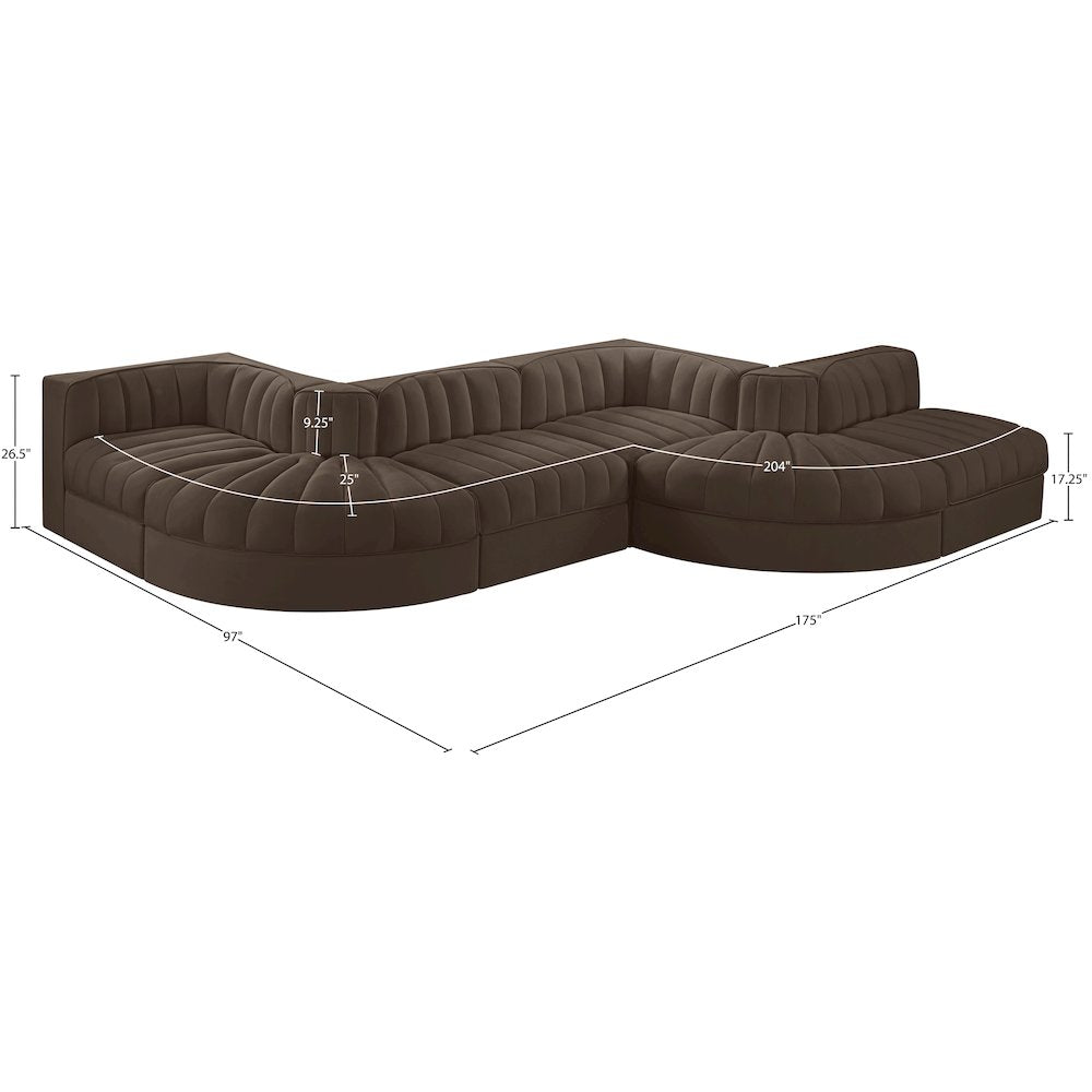 Rummi Brown Velvet Performance Fabric Upholstered 6pc. Modular Sectional